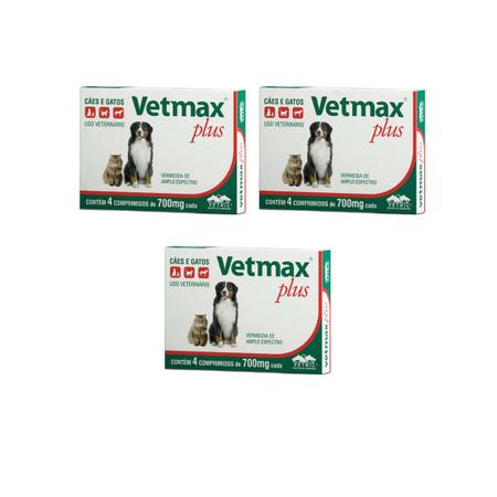 Imagem de 3 Vetmax Plus Vermifugo Para Cães 10kg 4 Comprimidos