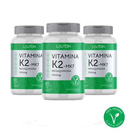 Imagem de 3 Vitam K2 Mk7 - Menaquinona 100mcg - 60 Capsulas Cada - Lauton