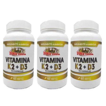 Imagem de 3 Vitamina K2 Mk7 65mcg + Vitamina D3 Colecalciferol 5mcg