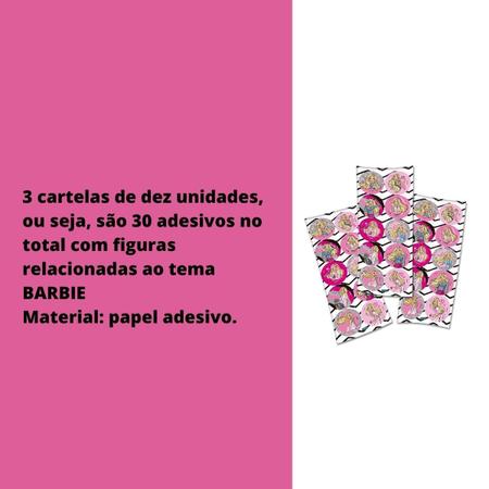 Imagem de 30 Unidades Adesivos Barbie Cartelas Decorativa Festa Modelo