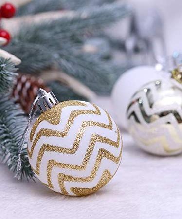 Imagem de 30PCS Enfeites de Bolas de Natal, 60MM Ouro&Branco Pintado À Prova de Despedaçado Enfeites de Árvore de Natal