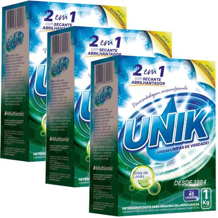 Imagem de 3X Detergente Para Maquina de Lavar Louça Unik 1kg com Secante e Abrilhantador Brisa de Limão