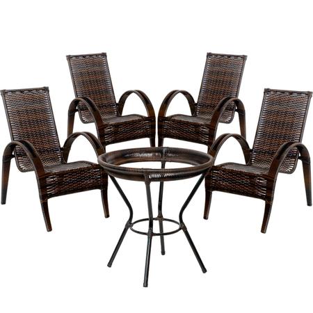 Imagem de 4 Cadeiras Napoli com Mesa Alta em Fibra Sintética para Área de Jardim, Pátio, Varanda, Sacada - Pedra Ferro