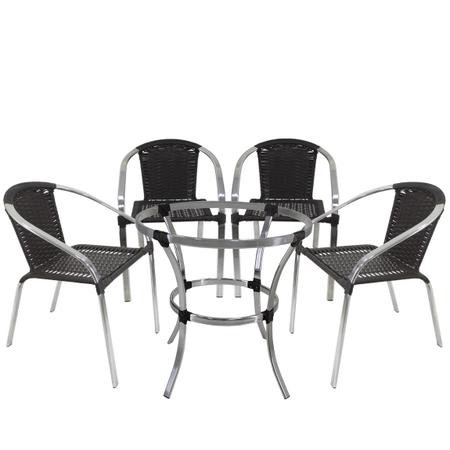 Imagem de 4 Cadeiras para Área Externa Fibra Sintética com mesa Salinas Alumínio - Cor Tabaco