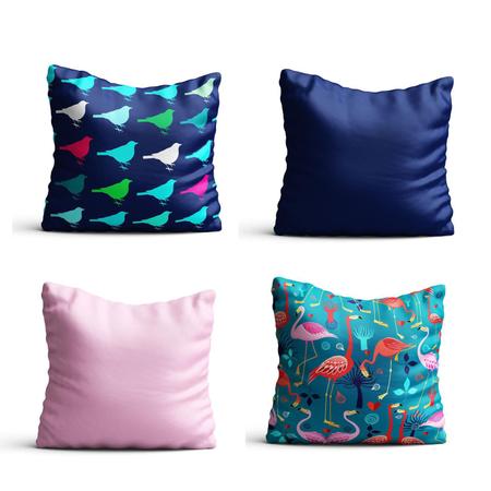 Imagem de 4 Capas de almofada  42x42  passaros e flamingos azul royal Atelier Valverde