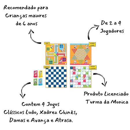 Jogo de Tabuleiro Turma da Mônica 4 Jogos Clássicos - Nig