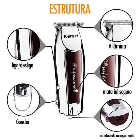 Imagem de 4 Maquina Acabamento Cabelo Barba S/fio Kemei Km9163 Bivolt