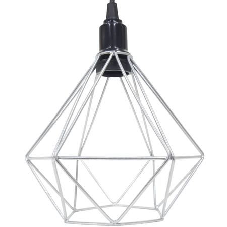 Imagem de 4 Pendentes Aramado Diamante Luminária Lustre P Teto Retrô Vintage Industrial Balcão Prata