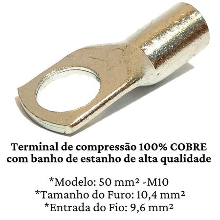 Imagem de 4 Terminais 50 mm M10 Cobre Estanhado Fios Elétricos Cabos Eletrolítico Ponteira Compressão Chaves Disjuntores Bateria