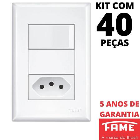 Imagem de 40un Interruptor Simples 16A e Tomada Padrão 2P+T 10A Com Placa Evidence FAME