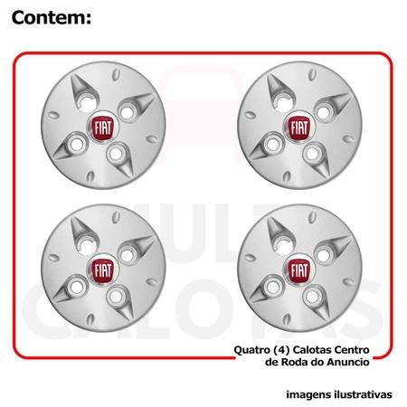 Imagem de 4x Calota Centro Roda Ferro Fiat Novo Uno 2011 a 2021 Prata