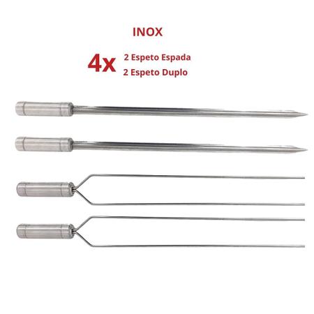 Imagem de 4x Espetos Inox Lâmina 50cm Espada e Duplo P/ Churrasqueira