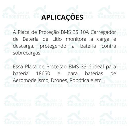 Imagem de 4x Placa de Proteção BMS 3S 10A Carregador Bateria de Lítio