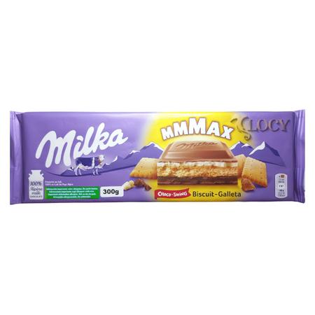 Imagem de 5 barras de chocolate milka com recheio de creme e biscoito