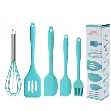 Imagem de 5 pcs antiaderente silicone creme espátula jar concha resistente ao calor colher de cozinha bolo de turner utensílios de