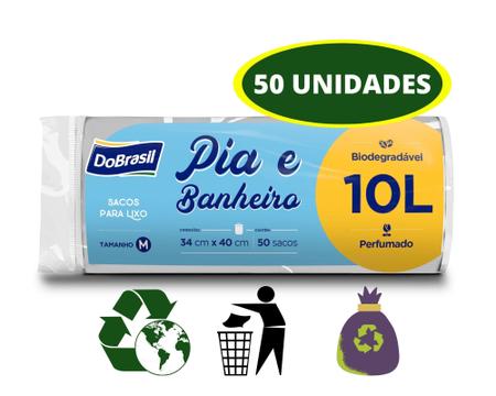 Imagem de 50 Saco de Lixo Perfumado Pia e Banheiro 10 Litros Branco