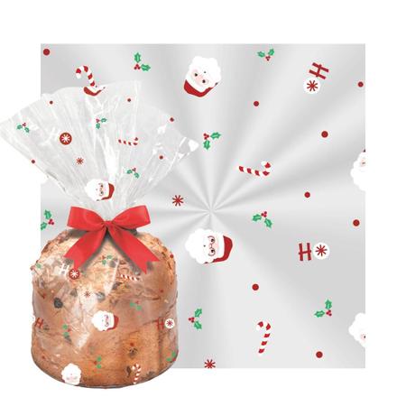 Imagem de 50 Sacos Para Panetone 250g Noel Chegou 19x25cm Transparente Natal Cromus