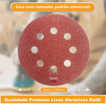 Imagem de 50 X Lixas Disco Grão 5 Polegadas 125Mm 8 Furos Lixadeira