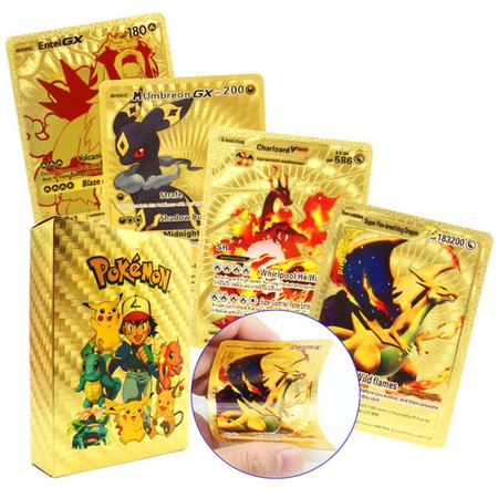 Kit 54 Cartas Cartinha de Pokemon Inglês Dourada Brilhante Vmax Gx