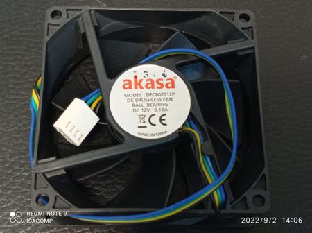 Imagem de 5x Ventoinha 80x80x25mm 12v 0,18amp 4 Fios Rolamento Akasa