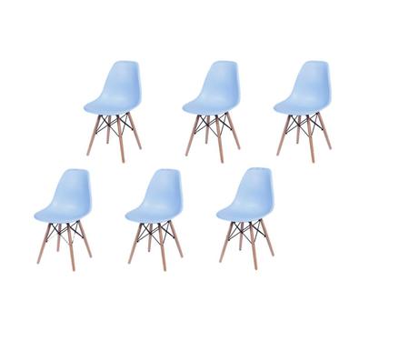 Imagem de 6 Cadeira Eames Eiffel Polipropileno Azul Pés Madeira Decoradeira