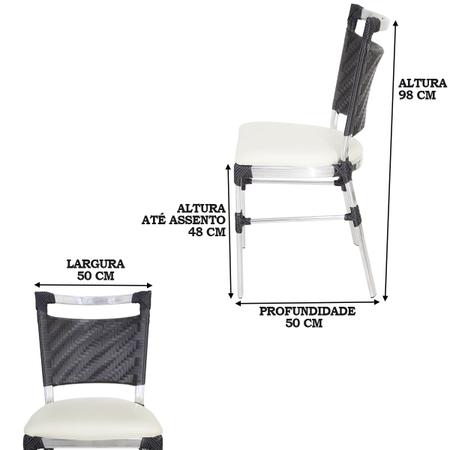 Imagem de 6 Cadeiras Panero Alumínio Fibra Assento Estofado Preto/Branco