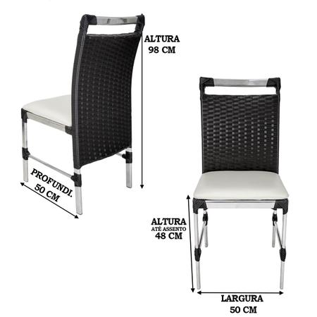 Jogo Cadeira De Jantar Em Alumínio E Fibra Estofado Impermeavel 6 Unidades  Preta A02 - Camicado