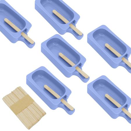 Imagem de 6 Formas de Sorvete com 150 Palitos Madeira Silicone Azul