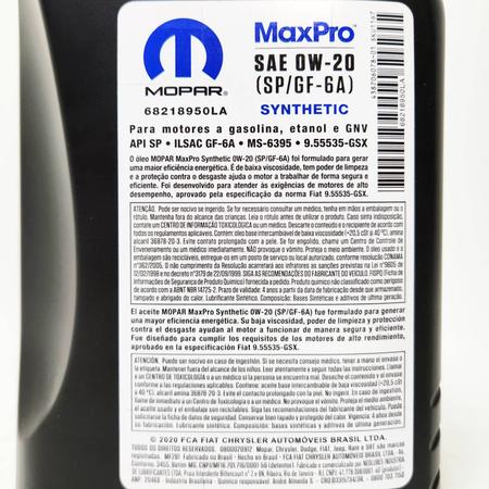 Imagem de 6 mopar maxpro 0w20 sintético - gasolina e flex