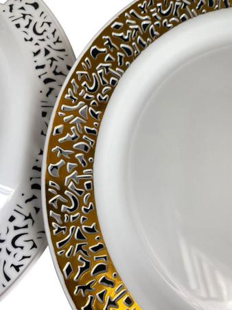 Imagem de 6 Pratos Natal Réveillon Jantar/Petiscos Branco/Dourado 22.8cm