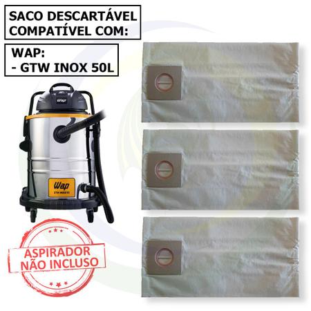 Imagem de 6 Saco Coletor Refil de Papel Descartável Para Aspirador Wap GTW Inox 50 Cartucho Bag