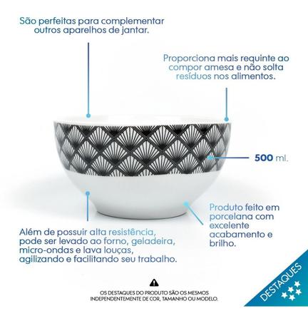 Imagem de 6 Tigelas Cumbucas Porcelana Para Salada 500ml Resistente