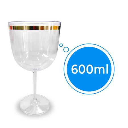 Imagem de 6 Unid Taça Borda Dourada Vinho Água Licor Gin 600Ml