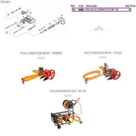 Imagem de 6 Unidades Válvula Completa do Pulverizador BF45 Ferro/Latão