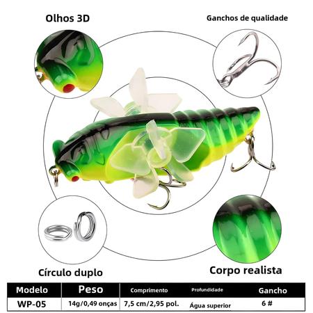 Imagem de 7.5cm Cicada Biônica Isca De Peixe Duro Hélice Giratória Gancho Agudo Para Pesca Em Água Salgada De