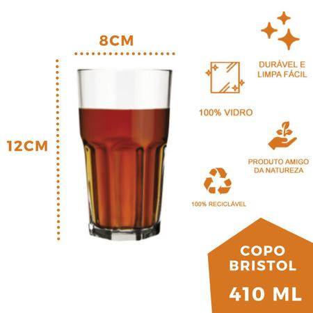 Imagem de 8 Copo Bristol Redondo Luxo Vidro Transparente 410ml Nadir