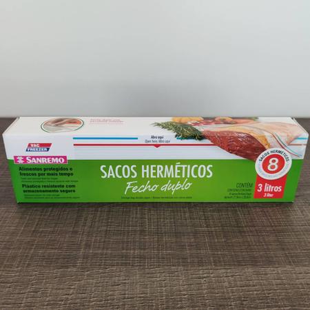 Imagem de 8 Sacos Herméticos Transparentes Para Alimentos Fecho Duplo 3L Sanremo