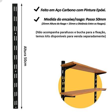 Imagem de 8 Trilhos Cremalheira Rasgo Duplo 50cm para Prateleira