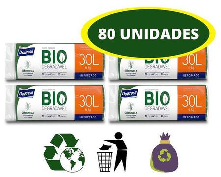 Imagem de 80 Saco de Lixo Citronela Biodegradável Reforçado 30 litros