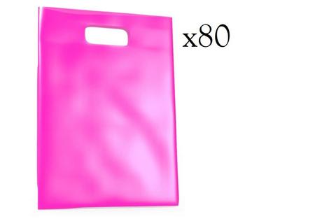 Imagem de 80 Sacolas plásticas  Pink alça vazada boca de palhaço 20x30