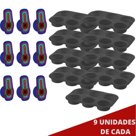 Imagem de 9 Formas Cupcake Preto Silicone e Medidora 6 Peça Cores