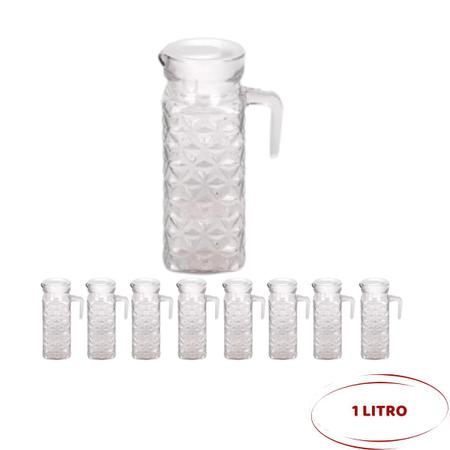 Imagem de 9 Jarras De Vidro 1 Litro Diamante Transparente Suco Água