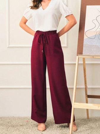 Imagem de A-Lows A&L Calça Pantalona Pernas Largas Com Bolso Cintura Alta Tendências Moda Feminina Super Envio! !