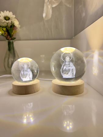 Imagem de Abajur Bola Cristal Imagens Religiosas 6cm e 8cm Laser 3D Jesus Maria Misericordioso e Familia