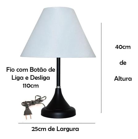 Imagem de Abajur Com A Base em várias cores E Cúpula De Algodão preta ou branca - Ideal para Sala e Quarto