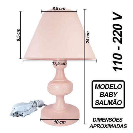 Imagem de Abajur Infantil Menina ou Menino Luminária para Quarto do Bebê - Mod. Salmão