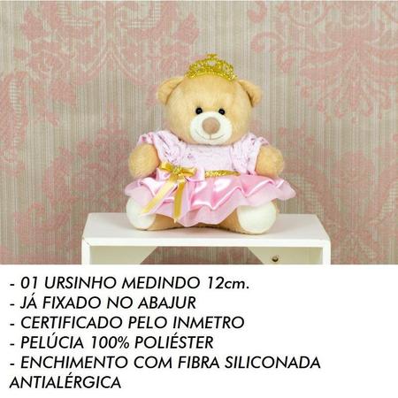 Imagem de Abajur Luxo Infantil Luminária Ursinha Princesa Cúpula Rosa