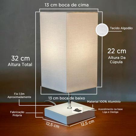 Imagem de Abajur Quadrado Madeira MDF Interruptor liga desliga Bivolt Com Cúpula algodão