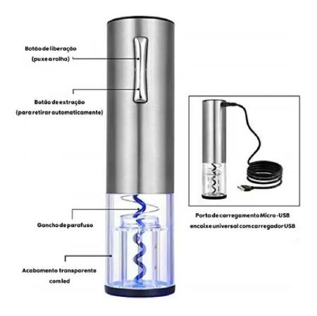 Imagem de Abridor D Vinho Automático Á Bateria Recarregável Usb Inox