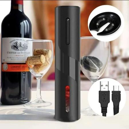 Imagem de Abridor Garrafa De Vinhos Saca Rolha Elétrico Recarregável Usb Preto BR210704